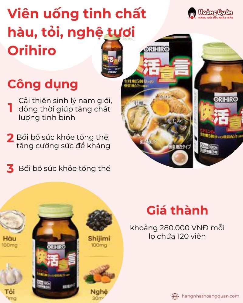 Viên uống tinh chất hàu, tỏi, nghệ tươi Orihiro 180 viên - TPCN sinh lý nam tốt nhất