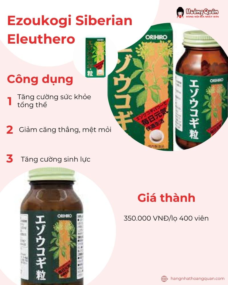 Viên uống tăng sinh lực nam giới Orihiro Ezoukogi Siberian Eleuthero