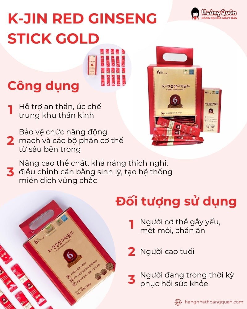 K-JIN RED GINSENG STICK GOLD chứa hồng sâm cô đặc 6 năm tuổi Hàn Quốc