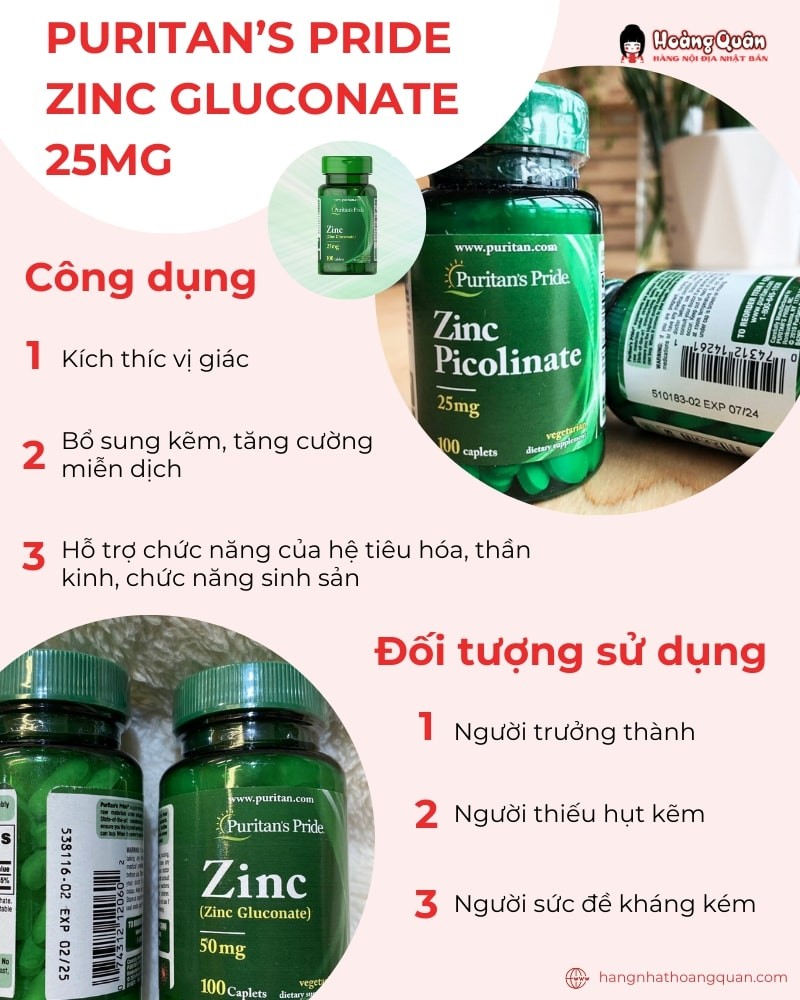 Viên Puritan’s Pride Zinc Gluconate hỗ trợ bổ sung kẽm