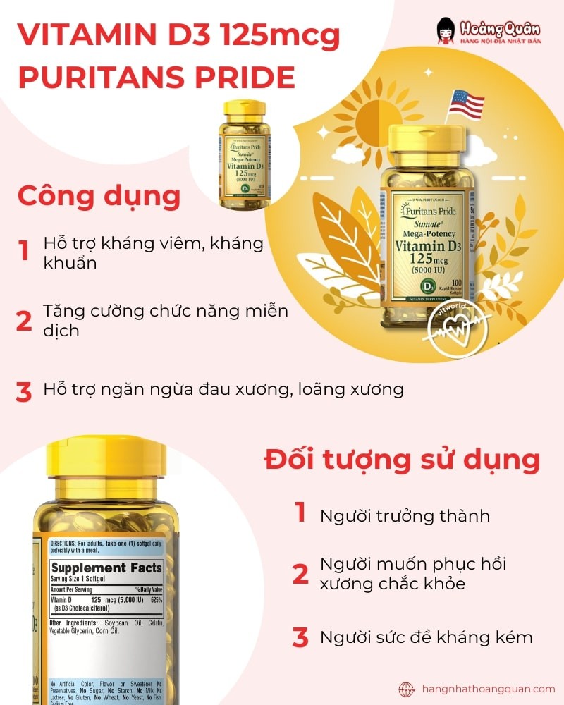 Viên bổ sung Vitamin D3 Puritans Pride