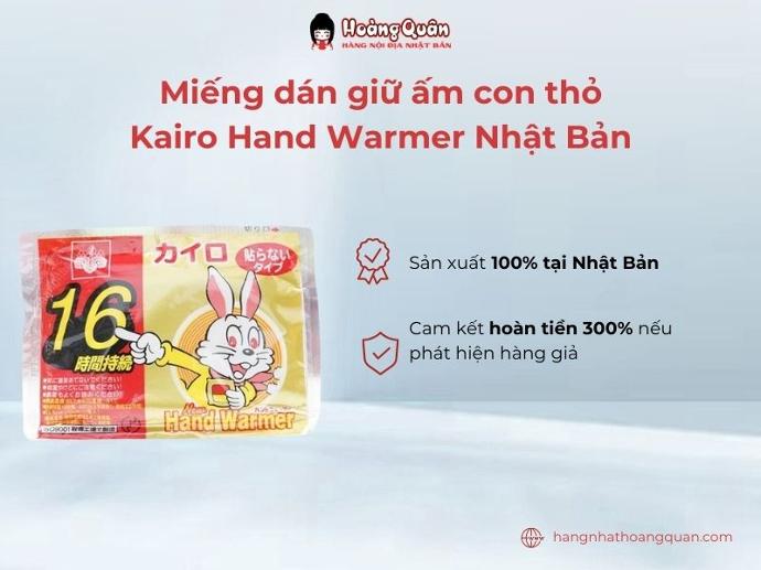 Miếng dán giữ ấm con thỏ Kairo Hand Warmer Nhật Bản giữ ấm lên đến 16 tiếng