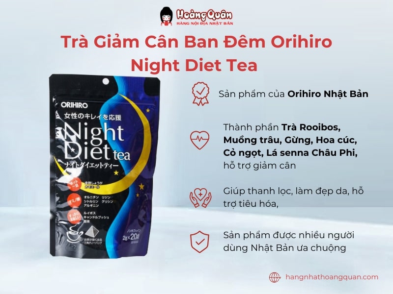 Trà Giảm Cân Ban Đêm Orihiro Night Diet Tea (24 gói) hỗ trợ giảm cân trong giấc ngủ