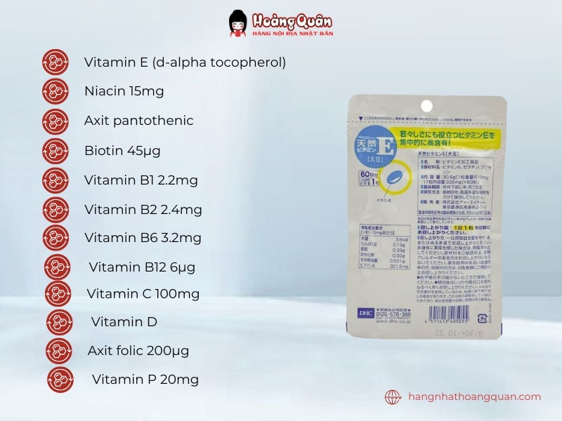 Viên uống DHC Vitamin E 60 viên được chiết xuất từ bí ngô và hạt đậu nành