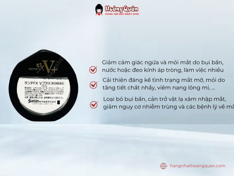 Thuốc nhỏ mắt FX V+ Santen vàng 12ml giúp làm sạch, giảm nguy cơ nhiễm trùng mắt