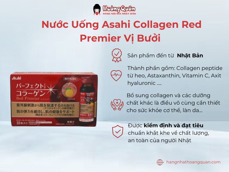 Nước uống Asahi Collagen Red Premier vị bưởi (50mlx10 chai) Nhật Bản với công thức độc đáo dành cho phụ nữ trên 35 tuổi