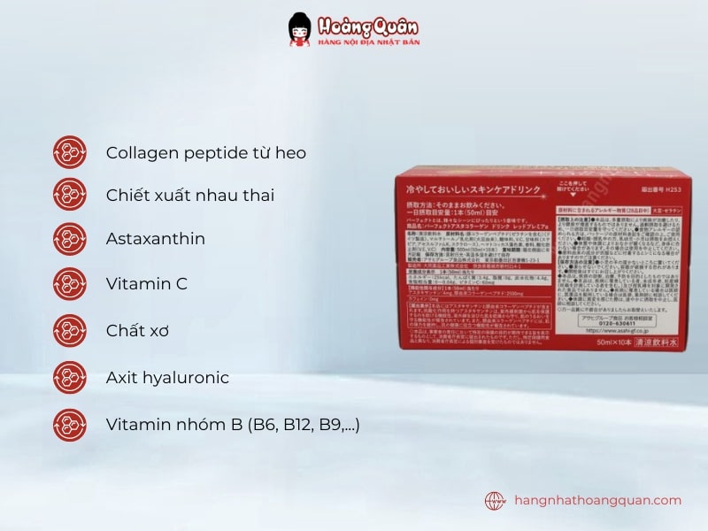 Nước uống Asahi Collagen Red Premier vị bưởi (50mlx10 chai) Nhật Bản chứa đến 5000mg collagen tươi trong mỗi chai nước uống