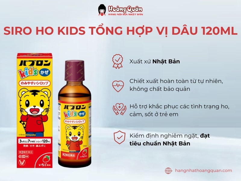Siro ho Kids tổng hợp vị dâu 120ml là sản phẩm khá gần gũi với trẻ nhỏ tại Nhật Bản