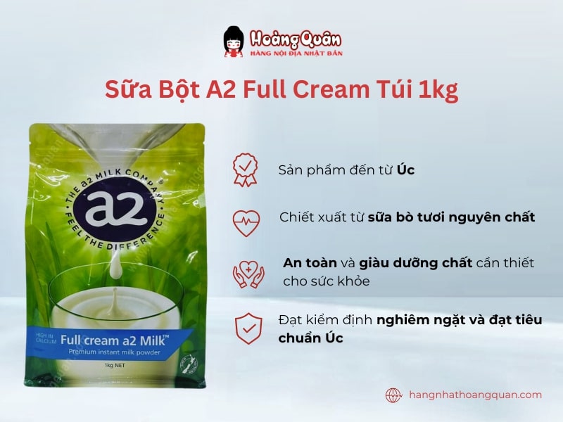 Sữa Bột A2 Full Cream Túi 1kg luôn được ưa chuộng tại Úc và nhiều nước trên thế giới