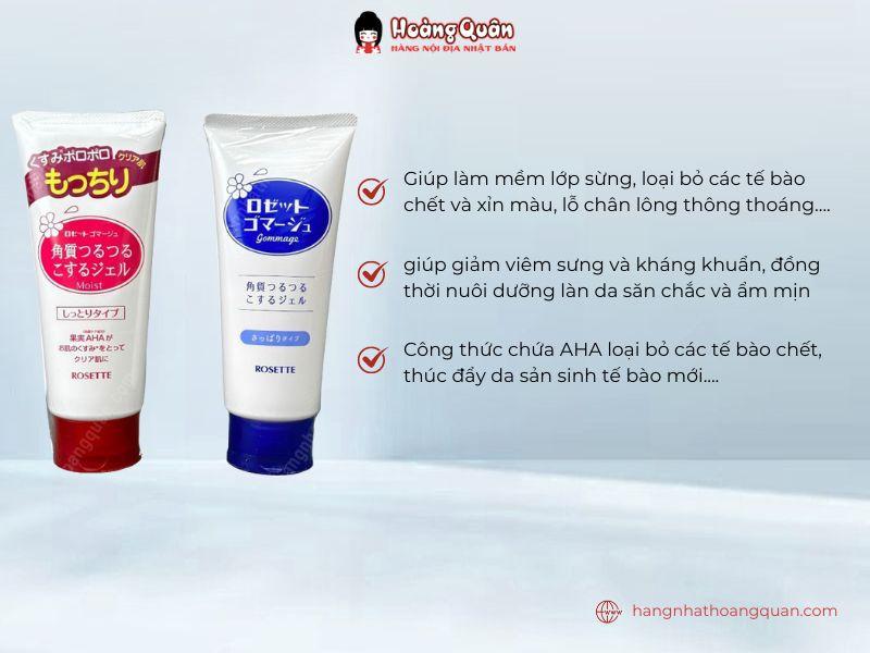 Công dụng Gel tẩy tế bào chết Rosette 180g Xanh