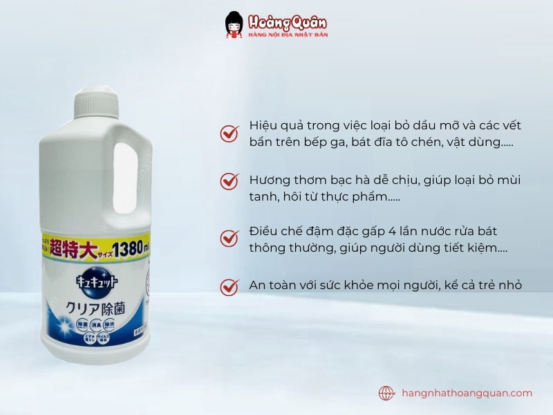 Ưu điểm nước rửa chén Kao hương bạc hà 1380ml
