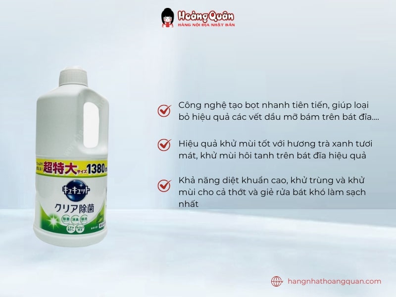 Công dụng nước rửa chén Kao hương trà xanh 1380ml