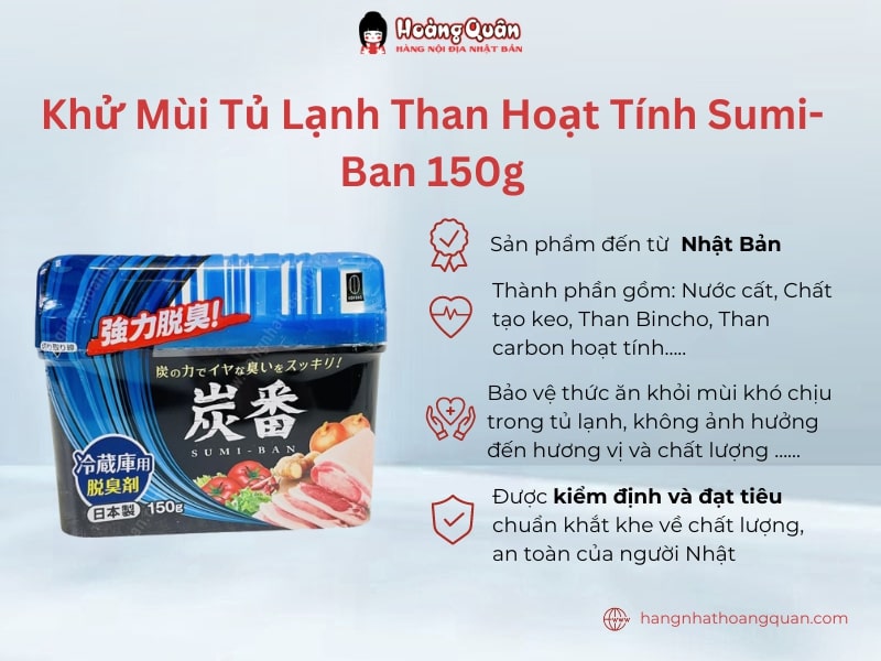 Khử mùi tủ lạnh than hoạt tính Sumi-Ban 150g