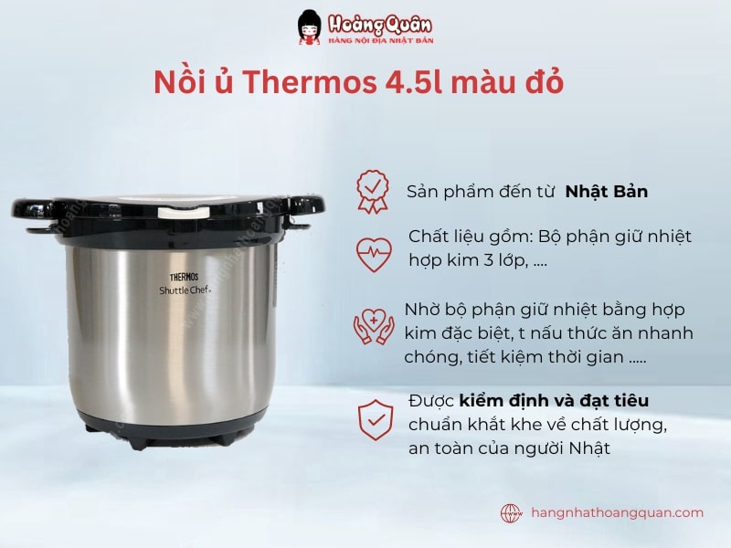 Nồi ủ Thermos 4.5l màu đỏ là sản phẩm đa năng trong gian bếp