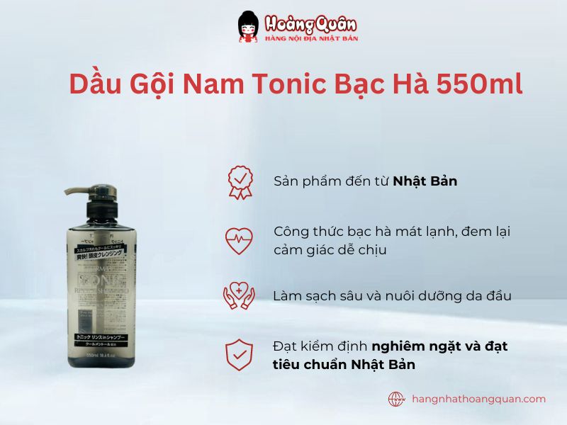Dầu Gội Nam Tonic Bạc Hà 550ml chăm sóc tóc cho phái mạnh