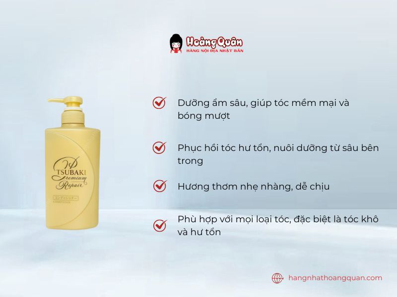 Dầu Xả Tsubaki Premium NRT 490ml Cty mang đến mái tóc mềm mại