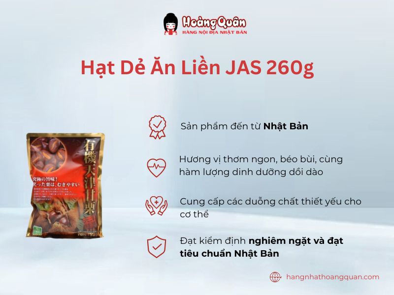 Hạt dẻ ăn liền JAS 260g làm từ hạt dẻ tự nhiên 100%