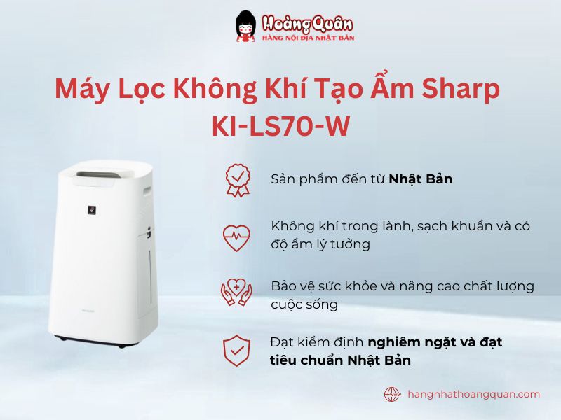 Máy Lọc Không Khí Tạo Ẩm Sharp KI-LS70-W giúp không khí thoải mái, trong lành
