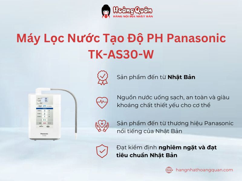 Máy Lọc Nước Tạo Độ PH Panasonic TK-AS30-W cung cấp nguồn nước giàu pH