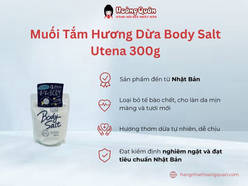 Muối Tắm Hương Dừa Body Salt Utena 300g loại bỏ tế bào chết