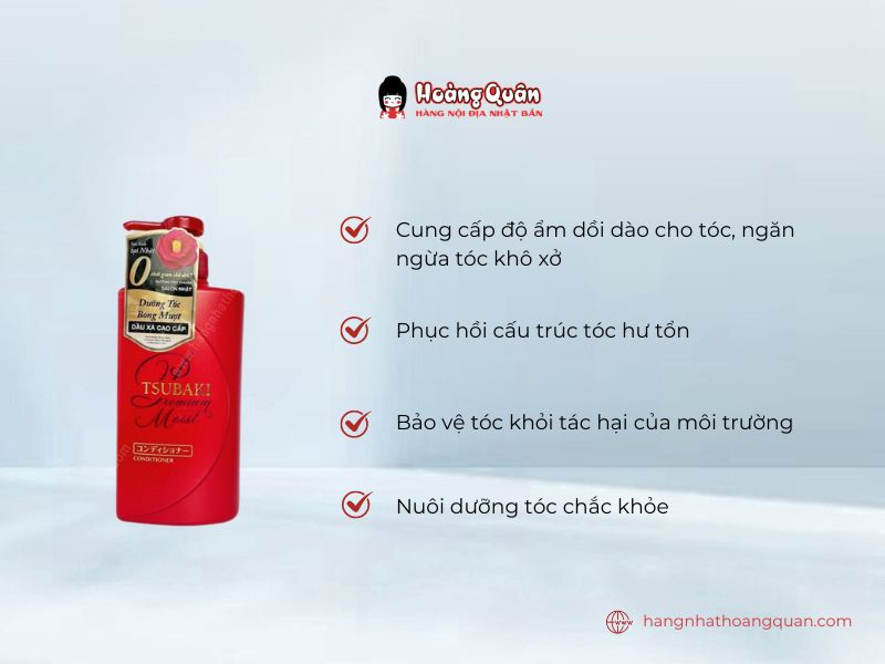 Dầu Xả Tsubaki Premium Cấp Ẩm 490ml giúp tóc mềm mượt, không xơ rối