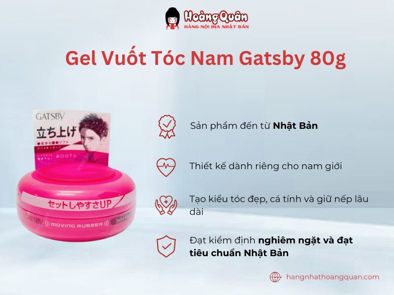Gel Vuốt Tóc Nam Gatsby 80g dùng để tạo kiểu tóc cho nam