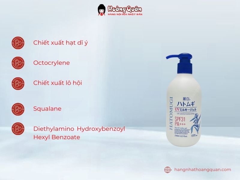 Thành phần Sữa dưỡng thể chống nắng Hatomugi SPF31+