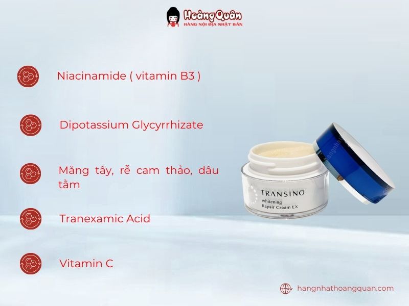 Thành phần kem trị nám đêm Transino Whitening Repair Cream EX