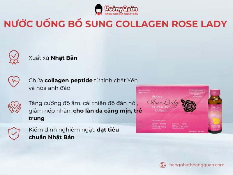 Nước Uống Bổ Sung Collagen Rose Lady 5.000mg cải thiện sắc đẹp làn da
