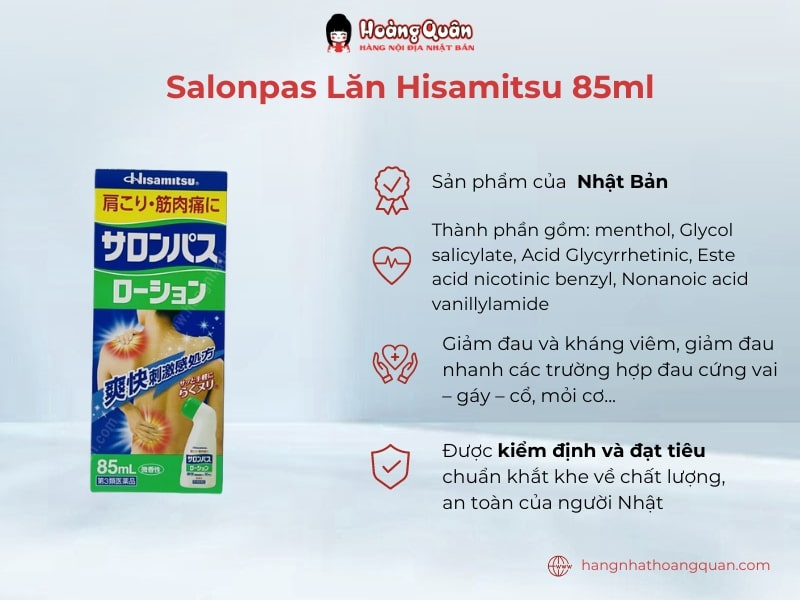 Dầu xoa bóp dạng lăn Salonpas Hisamitsu 85ml Dầu xoa bóp dạng lăn Salonpas Hisamitsu 85ml