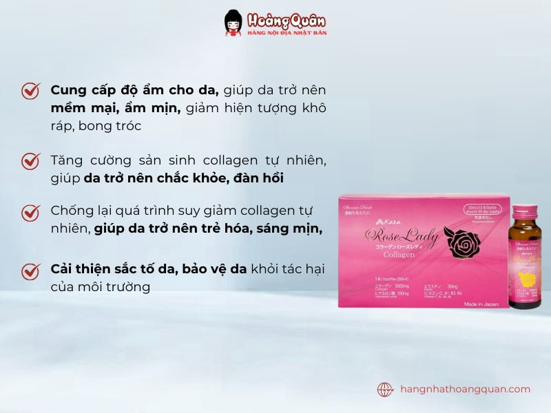 công dụng Nước uống bổ sung Collagen Rose Lady 5.000mg