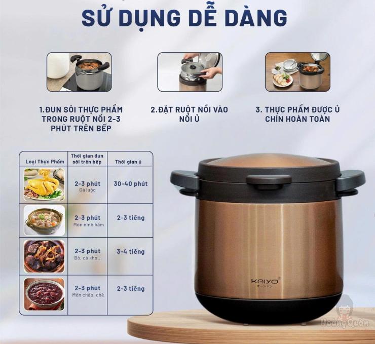 Nồi ủ chân không Kaiyo 2 tay cầm màu vàng 4.5l giá rẻ