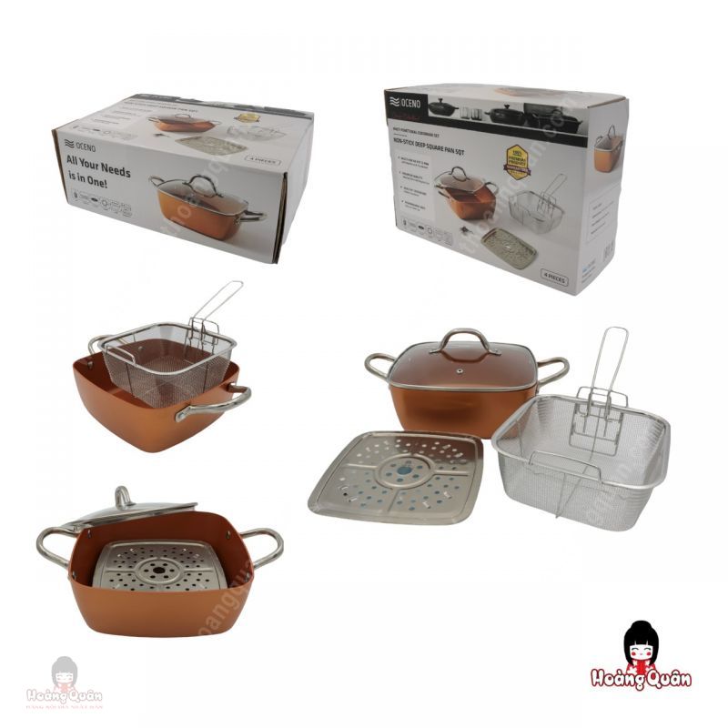 Nồi Chảo Vuông Đa Năng Oceno Gold 24cm