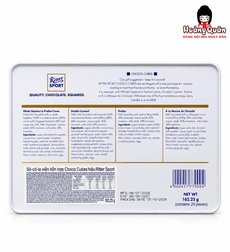 Socola Hỗn Hợp Cubes Ritter Sport 162.25g