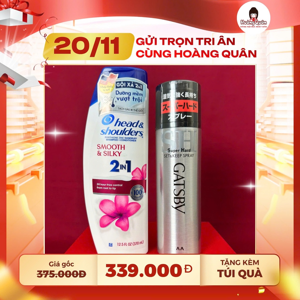 Combo 18 - Dầu Gội H&S Smooth + Xịt Tạo Kiểu Tóc Gatsby