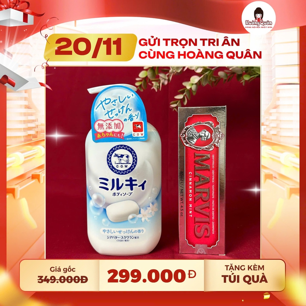 Combo 14 - Sữa Tắm Cow + Kem Đánh Răng Marvis