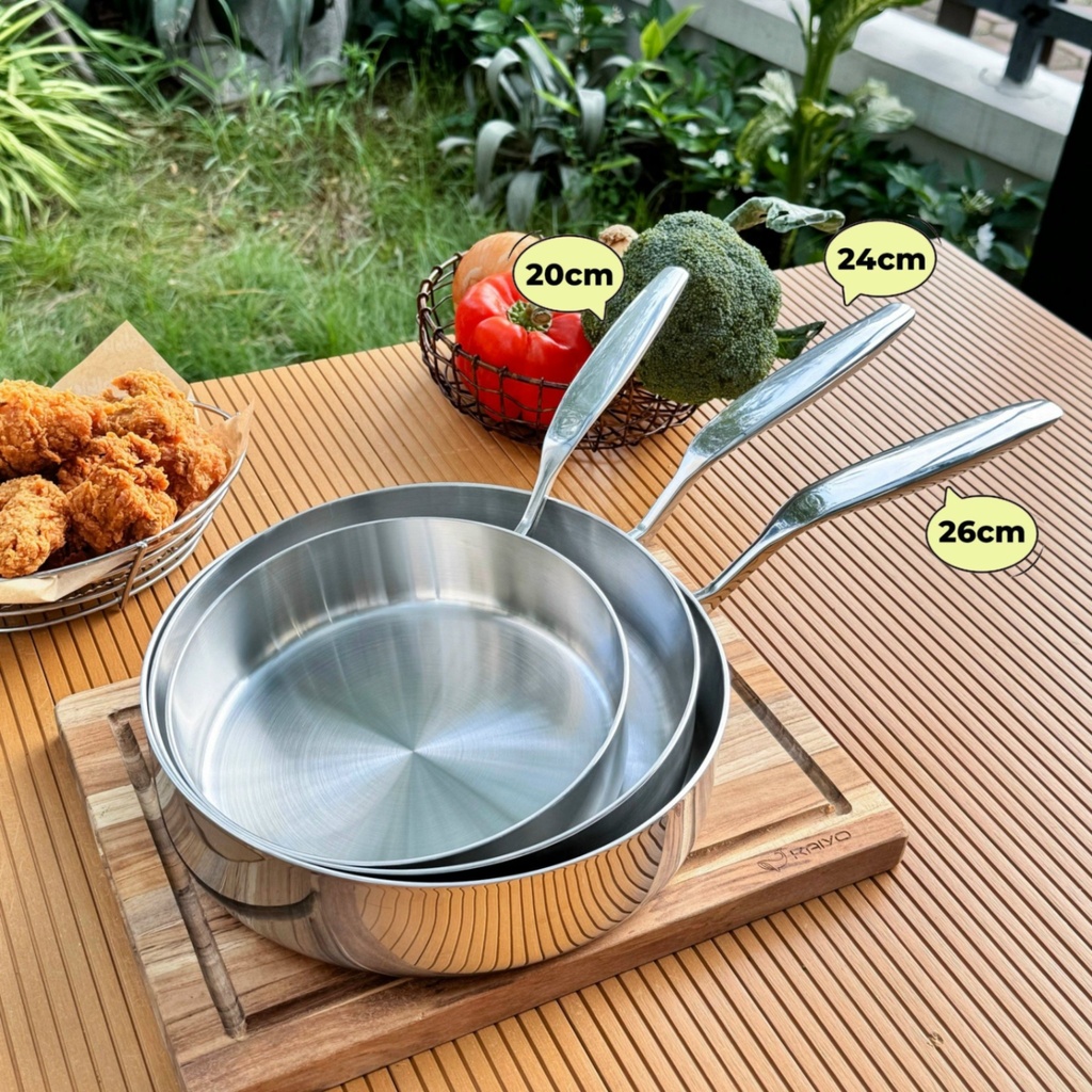 Chảo Inox 316 Liền Khối 5-Ply Premium Kaiyo - Thành Cao, Size 20Cm