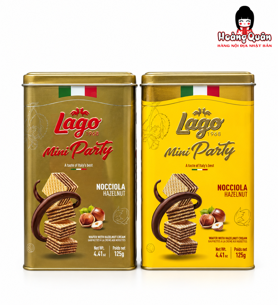 Bánh Xốp Lago Party Nhân Kem Hạt Dẻ 125g (Hộp Thiếc)