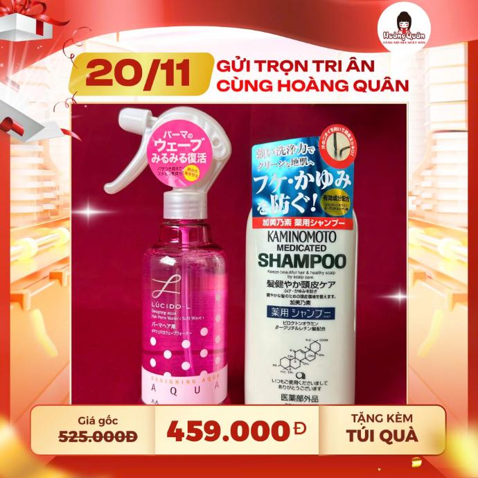 Combo 34 - Dầu Gội Kaminomoto + Xịt Tạo Kiểu Giữ Nếp Tóc Lucido-L