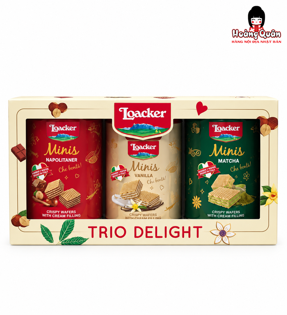 Set 3 Hộp Bánh Xốp Loacker Trio Delight Ý 212.5g